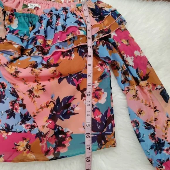 Bar III Women's Multicolor Floral Off-Shoulder Floral Ruffle Top Size Medium - Picture 12 of 12